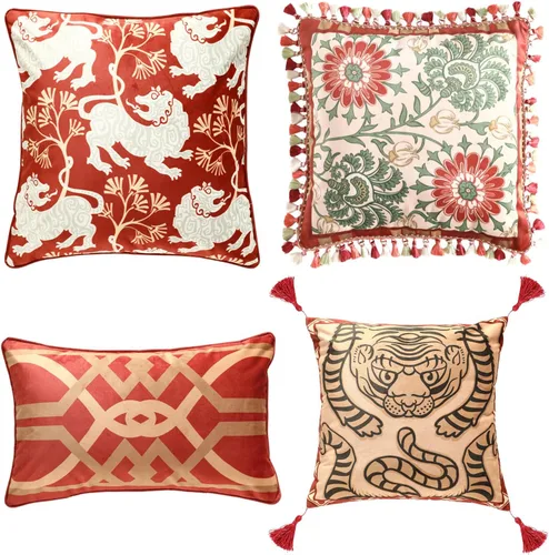 Vista 13 de Patdrea Designer - Juego de 4 fundas de almohada de terciopelo vintage, diseño de Botticelli Elegant Lumbar Ruffle Pillow Case with Zipper,Green