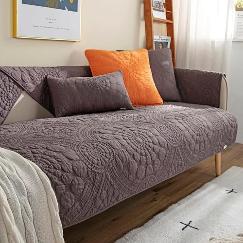 Vista 15 de vctops Funda de Sofá con Bordado de Círculo Bohemio de Color Sólido de Algodón Acolchado Antideslizante Fundas de Sofá Seccional Funda de Sofá