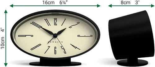 Vista 3 de NEWGATE® Ronnie - Reloj despertador, diseño retro ovalado, acabado de goma suave negro, ideal para mesita de noche, escritorio o estante, accesorio