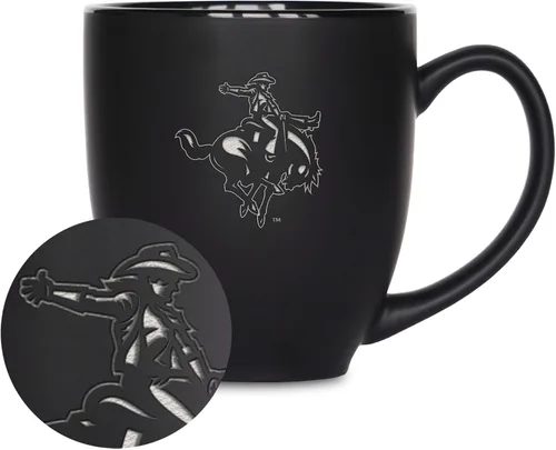 Vista 183 de Rico Industries - Taza de cerámica mate negra con grabado láser estándar de 15oz para NCAA (escuelas T & U) - Para bebidas calientes o frías