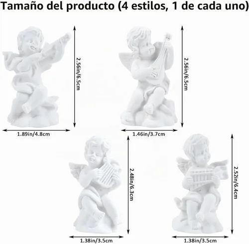 Vista 2 de 4 piezas de pequeñas estatuas de ángeles de resina para decoración del hogar, 4 estilos Estatua de ángel