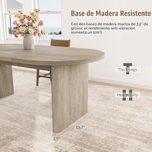 Vista 5 de GarveeHome 63" Long Oval Dining Table with Wooden Base for 4-6 People