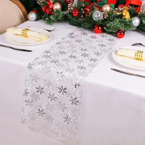 Vista 14 de Snowkingdom Camino de mesa dorado metálico con purpurina de 11 x 108 pulgadas, malla fina brillante, decoración de mesa para boda, despedida