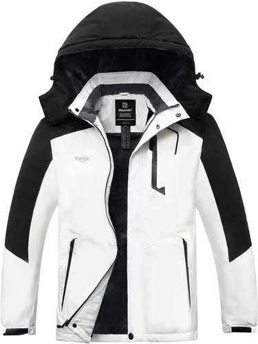 Vista 10 de wantdo Chaqueta de esquí impermeable de montaña para hombre, chaqueta de lluvia resistente al viento, abrigo cálido con capucha para invierno
