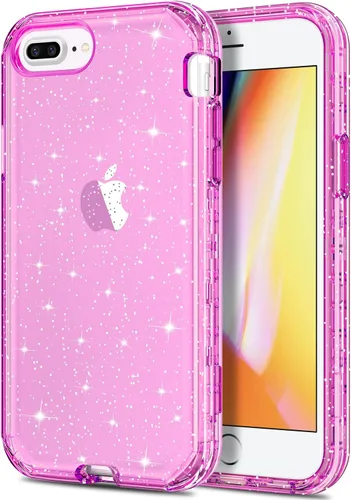 Vista 10 de Hython Funda para iPhone 8 Plus/7 Plus - Defensor resistente, carcasa rígida híbrida con purpurina brillante, cubierta de goma a prueba de golpes