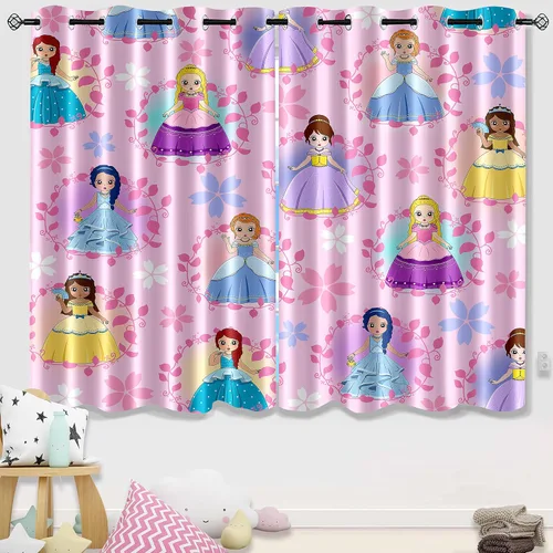 Vista 10 de Cortinas negras para dormitorio, decoración de habitación, cortinas opacas para ventana, juego de 2 paneles con estampado de niña africana morada