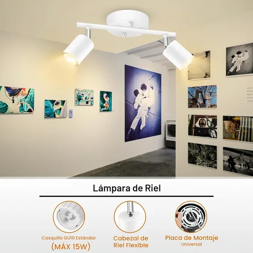Vista 2 de BoostArea Kit de Iluminación de Riel LED de 2 Luces, Blanco Iluminación de Focos de Techo de 2 Vías, Cabezal de Luz Flexiblemente Giratorio