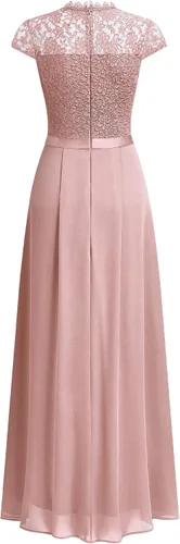 Vista 7 de Miusol Vestido largo formal de dama de honor con cuello redondo y encaje floral para mujer