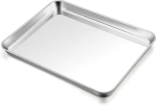 Vista 10 de TeamFar Bandeja para horno tostador, bandeja de horno tostador de acero inoxidable, bandeja de cuarto de hoja, 12.4 x 9.7 x 1 pulgadas, no tóxica
