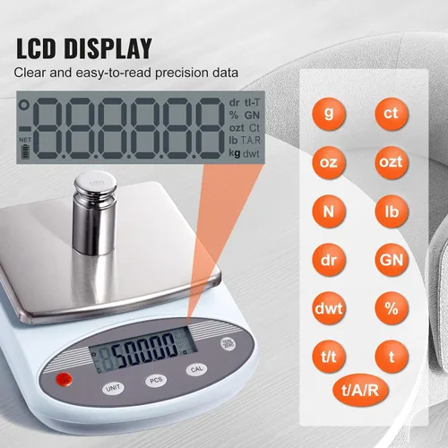 Vista 3 de Happybuy Balanza analítica de 105.82 oz x 0.00 oz, báscula digital de laboratorio de alta precisión, pantalla LCD, conversión de 13