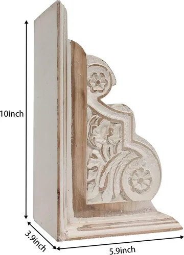 Vista 3 de 1 par de sujetalibros de madera con acabado rústico envejecido, sujetalibros blancos decorativos únicos, extremos de libro de granja