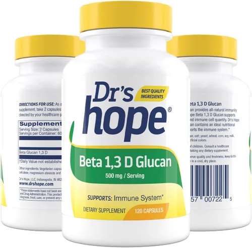 Vista 7 de Dr's Hope Suplemento beta glucano 1,3D 500mg - Apoya la energía, el metabolismo y mejora el sistema inmunológico - Fabricado en Estados Unidos