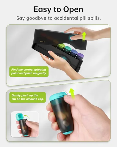 Vista 3 de KOVIUU Organizador de píldoras semanal 1 vez al día, pastillero desmontable de 7 días, estuche de viaje para píldoras, dispensador de medicación