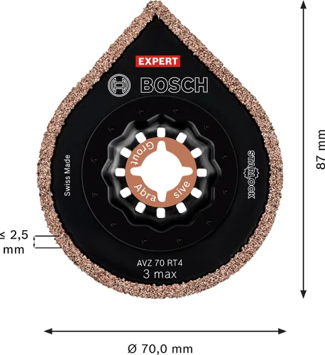Vista 3 de Bosch 1 x Expert 3 max AVZ 70 RT4 placas de lechada (para mortero, mortero, Ø 2.756 in, accesorio profesional multiherramienta)