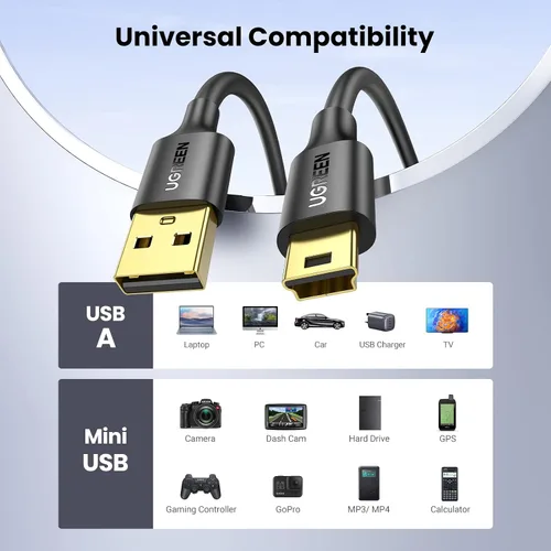 Vista 2 de UGREEN Cable mini USB de 3 pies, cable USB Mini 2.0, cable de carga mini USB B compatible con Garmin Nuvi GPS, SatNav, Dash Cam, cámara, controlador