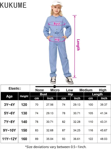 Vista 6 de Kukume Girls Long Sleeve Button Down Jumpsuits Rompers Straight Leg Cargo Pant with 5 Pockets