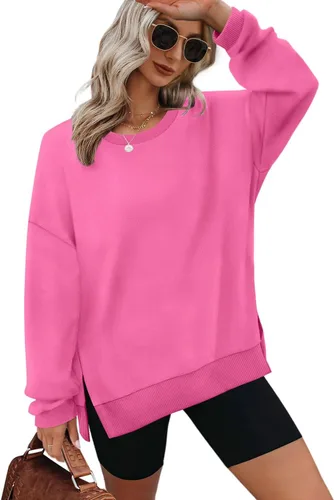 Vista 17 de XIEERDUO Sudaderas de gran tamaño para mujer, estilo casual, cuello redondo, manga larga, cómodas 01-Negro
