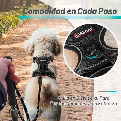 Vista 3 de BARKBAY Arnés para perro sin tirones para perros pequeños, ajustable, reflectante, cómodo, sin estrangulamiento, resistente, perfecto para Negro