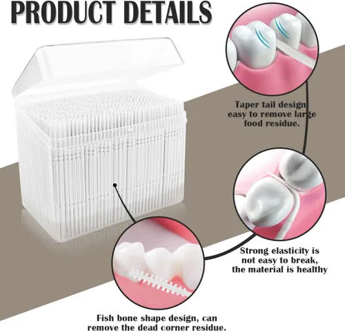 Vista 3 de FERCAISH Palillo de dientes interdental desechable de doble cabeza, 1060 piezas, cepillo de plástico, palillos de dientes para el cuidado bucal