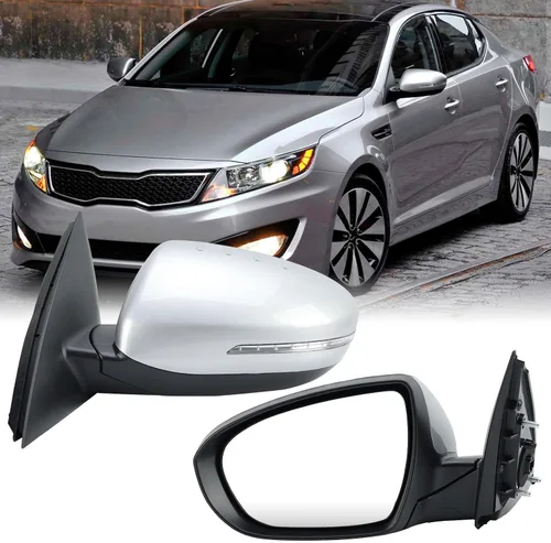 Vista 21 de Espejo lateral del conductor compatible con espejos Kia Optima 2011 2012 2013 con luz intermitente, vidrio eléctrico, plegado manual, repuesto Negro