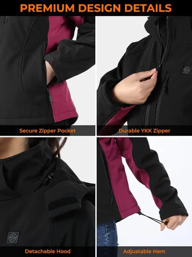 Vista 5 de Ororo - Chaqueta para mujer, calefaccionada y ajustada con capucha desmontable y batería