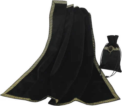 Vista 30 de BLESSUME Wizard Tarot Mantel y bolsa Cuadrado Azul Tarot Paño Negro