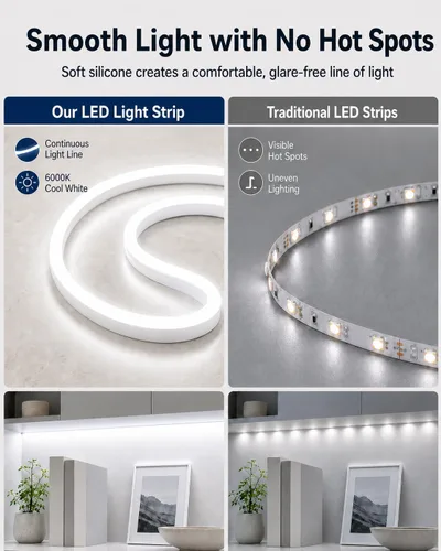 Vista 3 de Tiras de luces LED de neón, tiras de luces LED regulables de blanco frío, 16.4 pies/5m de luces LED de neón flexibles impermeables, tiras de luces