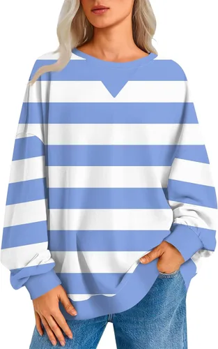 Vista 11 de Sudadera de manga larga para mujer, sudaderas de gran tamaño, estilo casual, cuello redondo, tallas S-2XL
