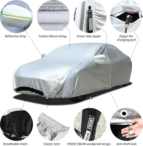 Vista 3 de TECOOM Funda de coche apta para Tesla Model 3, impermeable para todo tipo de clima, modelo 3 2017-2023 con forro polar, malla ventilada, apertura