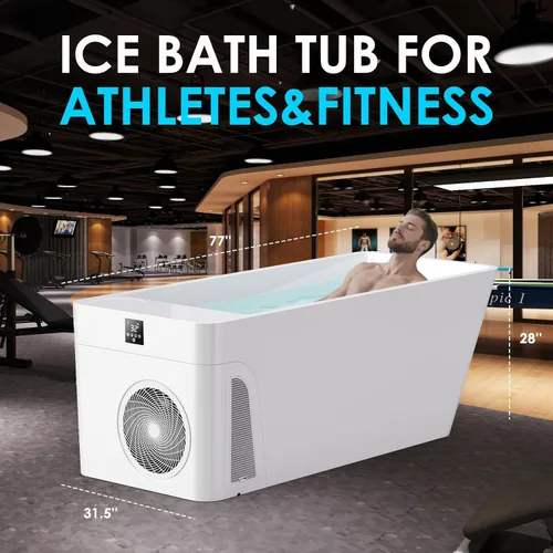 Vista 2 de ICEGALAX Bañera de hielo con enfriador integrado (32℉-104℉), control de smartphone, silencioso, diseño independiente para recuperación de cuerpo
