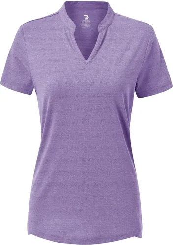 Vista 70 de Gopune Polo de golf con cuello en V para mujer, sin cuello, manga corta, ligera, de secado rápido, camisetas de tenis para correr