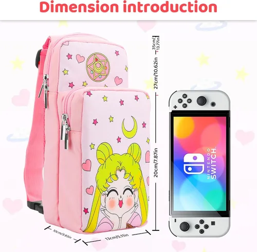 Vista 2 de FUNDIARY Bolsa de viaje para Nintendo Switch, funda de transporte OLED y Lite, juego de bolsa de hombro portátil para Switch, accesorios de mochila