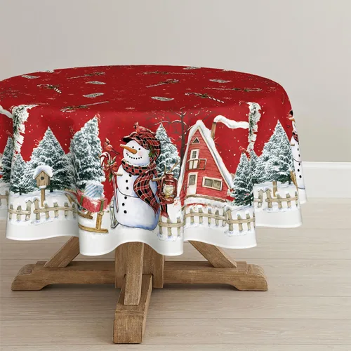 Vista 11 de Horaldaily Mantel de Navidad rectangular de 52 x 70 pulgadas, casa de muñeco de nieve de invierno, árboles de Navidad, color negro, lavable
