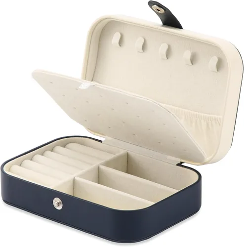 Vista 7 de Joyero de viaje, organizador de joyas pequeño de piel sintética para mujeres y niñas, mini estuche de viaje portátil de doble capa para guardar