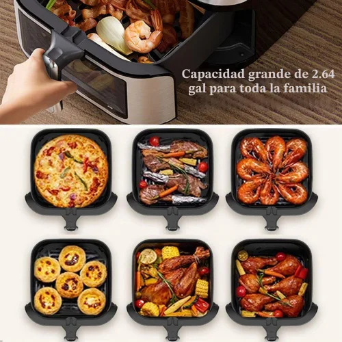 Vista 3 de Freidora de aire, freidora de aire visual de acero inoxidable de 10 l, horno inteligente de 1400 W con pantalla táctil digital sin aceite