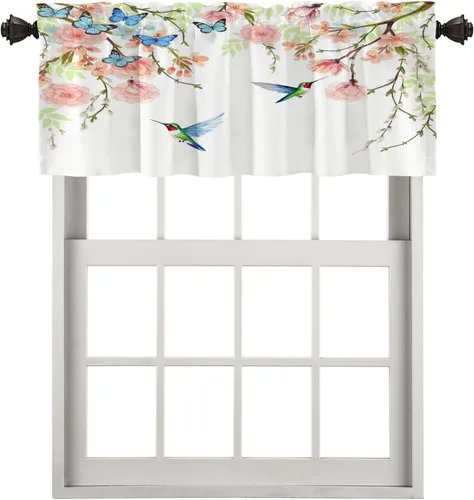 Vista 26 de Cortinas geométricas de cocina para ventanas, color negro, blanco, turquesa, cenefas opacas de poliéster multicapa para cocina, paquete de 2