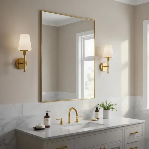 Vista 34 de 24x24 Inch Black Bathroom Mirror for Wall, Aluminum Frame Rectangle Rectangular Vanity Mirror, Modern Large for Bedroom, Living Room, Horizontal or