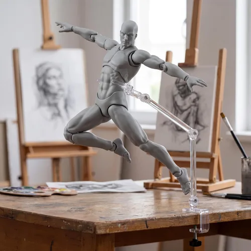 Vista 4 de AXITWXIT Cuerpo Kun Artista Maniquí Figura Suministros de Dibujo Herramientas de Dibujo, Maniquí para Artistas Figuras de Dibujo Modelo para Gris