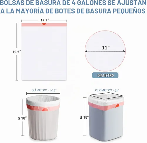Vista 2 de Bolsas de basura de 4 galones con cordón, 60 bolsas de basura pequeñas