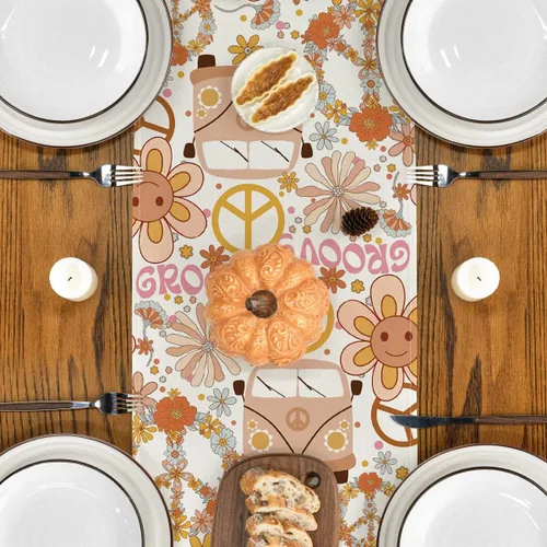 Vista 4 de Artoid Mode Camino de mesa con diseño de margaritas y flores, diseño de corona flotante para cocina, comedor, decoración para exteriores y fiestas