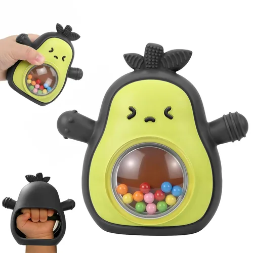 Vista 9 de Sonajero del bebé Juguetes de dentición de silicona Aguacate Mitten Baby Juguetes sensoriales para agarrar, masticar, chupar, necesidades auditivas