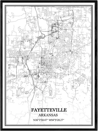 Vista 9 de TANOKCRS Bentonville Arkansas USA - Póster impreso en lienzo con diseño de mapa de Estados Unidos, sin marco, moderno, en blanco y negro, regalo