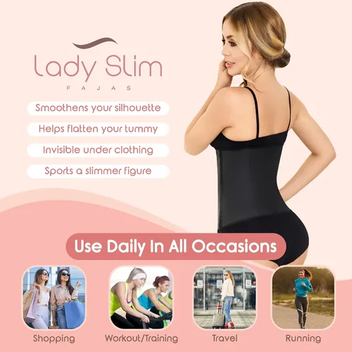 Vista 6 de Lady Slim - Fajas reductoras colombianas de látex para mujer, faja moldeadora de cintura para mujer. Cinturilla Shapewear Free Extender Cintura
