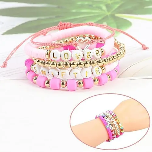 Vista 4 de SALBFL Pulseras elásticas para mujer, pulseras de cuentas, pulseras con dijes para mujeres, conjunto de pulseras, pulseras apilables, pulsera