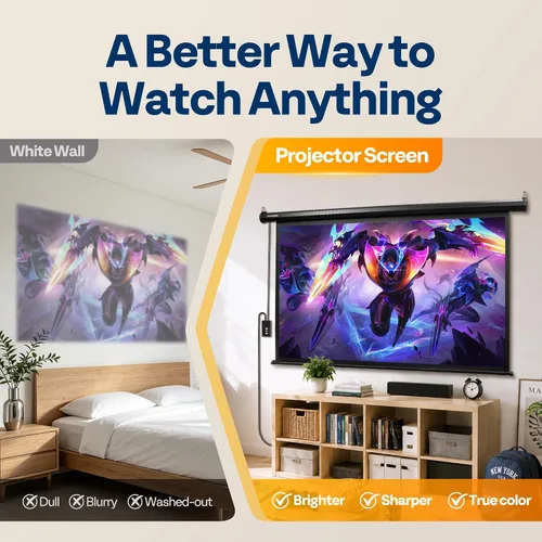 Vista 7 de VIVOHOME Pantalla de proyector motorizada 16:9 de 72 pulgadas con control remoto, pantalla de proyección eléctrica automática, pantalla de cine HD