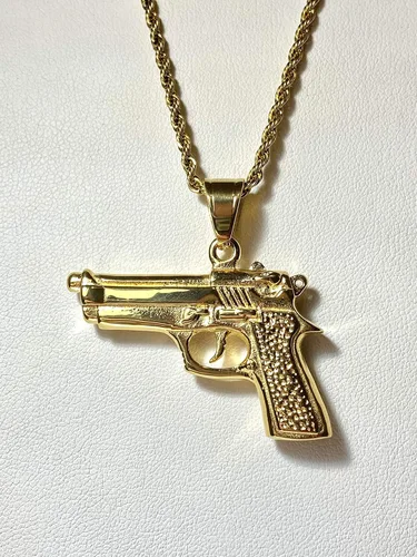Vista 4 de Colgante de acero inoxidable de 0.098in con diseño de pistola y revólver de pistola para hombre y mujer, colgante de oro, collar de cuerda, colgante