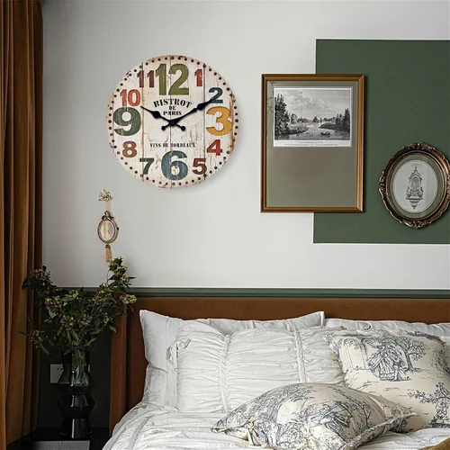 Vista 4 de NUOVO Reloj de pared de 14 pulgadas, colorido Numbe de grano de madera, reloj de pared de cuarzo silencioso, grande, decorativo, silencioso