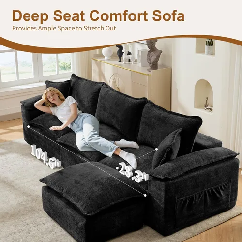 Vista 3 de Korser Sofás seccionales de 108 pulgadas para sala de estar, sofá modular sin hueso con asiento profundo y cojín esponjoso, acogedor sofá acolchado