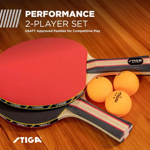 Vista 2 de STIGA Performance 2 or 4 Player Table Tennis Set – USATT Approved Rackets and 3-Star Balls – 5-Ply Blade & Flared Handle – Perfect for Skill