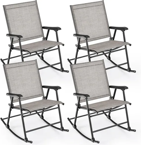 Vista 10 de Tangkula Juego de 2 mecedoras plegables para patio con tela de asiento transpirable y marco de metal resistente, movimiento mecedor suave, balancín
